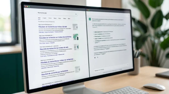 Deux représentations génériques d'une recherche web et d'une réponse conversationnelle consultées pour comparer la visibilité d'une marque